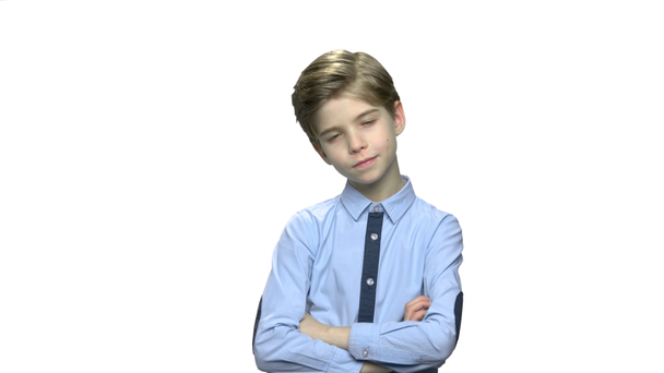 Cute thinking boy on white background. - Footage, Video