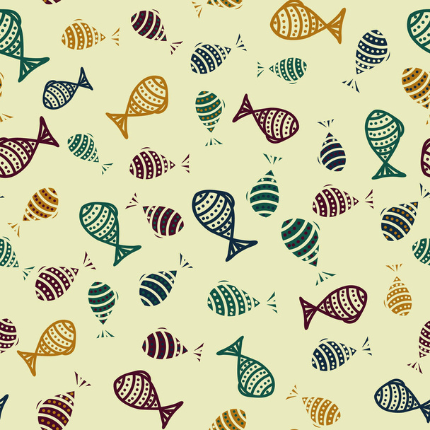 naadloze vector patroon met gestreepte doodle vissen - Vector, afbeelding