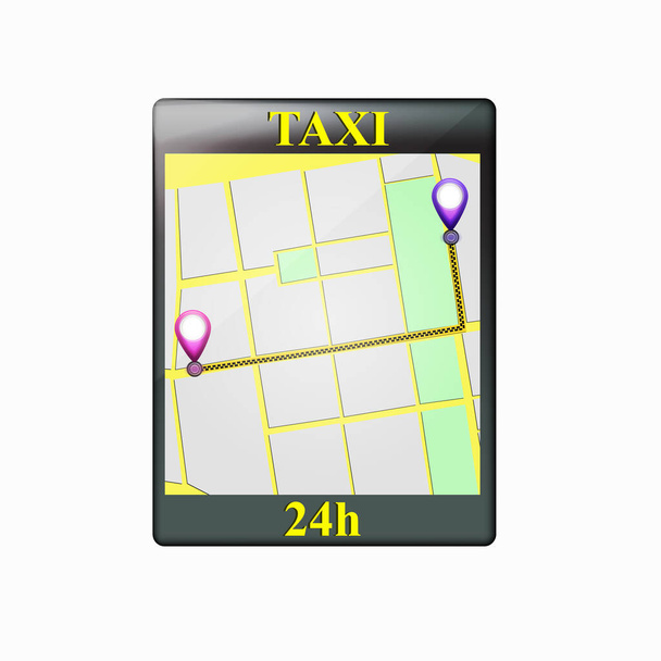 Taxiszerviz tervezés. Rendeljen taxi a város térképén elhelyezkedés. - Fotó, kép