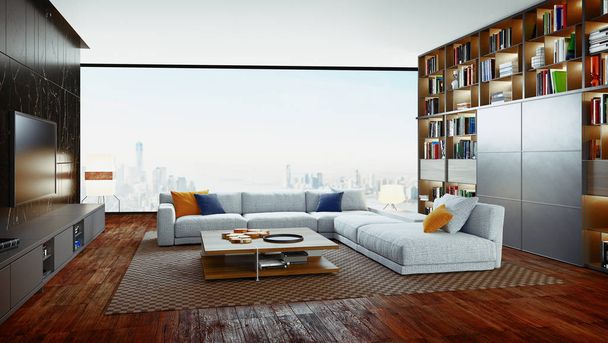 Luxus modernes Wohnzimmer, 3D-Darstellung - Foto, Bild