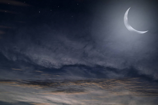 Stars,  moon and cumulonimbus in the night sky - Photo, Image