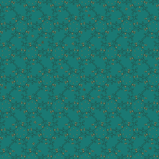 бесшовный векторный рисунок с каракулями ботанического орнамента на бирюзовом поле
 - Вектор,изображение