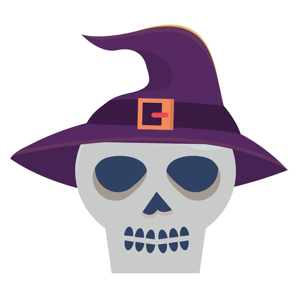череп на Хэллоуин в колпаке ведьмы
 - Вектор,изображение