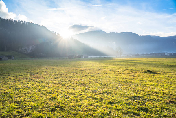 Auringonnousu Alppien niityllä
  - Valokuva, kuva