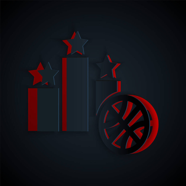 Paper cut Basketball over sports winner podium icon isolated on black background. Paper art style. Vector Illustration - Vector, Image