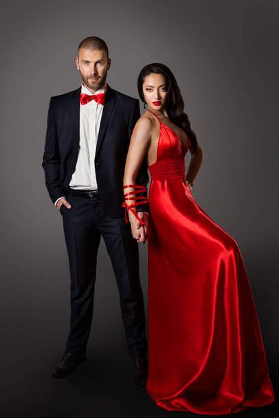 Fashion Couple, Woman Red Dress and Man in Black Suit, Love - Φωτογραφία, εικόνα