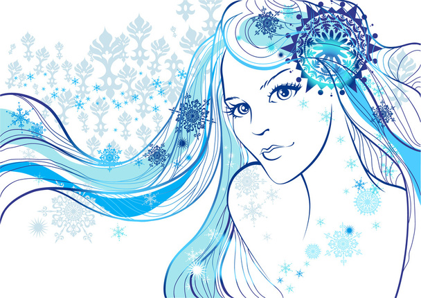 Beautiful girl and snowflakes - Vektor, obrázek