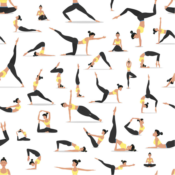 Yoga asanas ensemble modèle sans couture
 - Vecteur, image