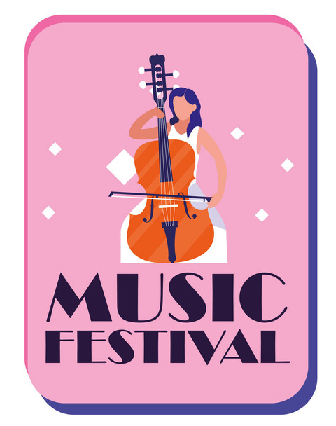 Mulher músico com violoncelo de música festival vetor design
 - Vetor, Imagem