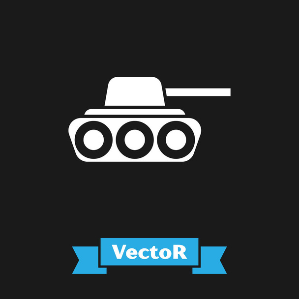 Witte militaire tank pictogram geïsoleerd op zwarte achtergrond. Vector Illustratie - Vector, afbeelding