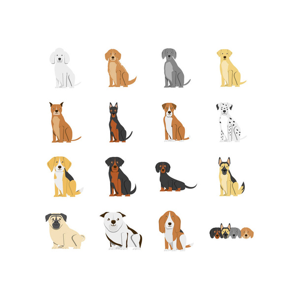 Geïsoleerde honden mascottes pictogram set vector ontwerp - Vector, afbeelding
