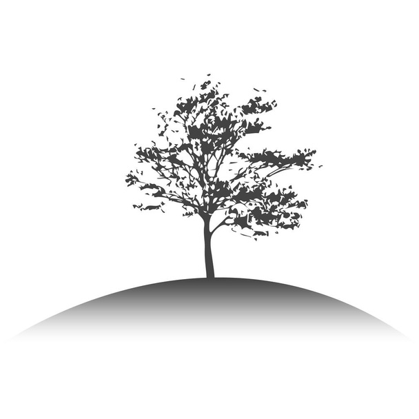 arbre aux feuilles tombées sur une colline en gris
 - Vecteur, image