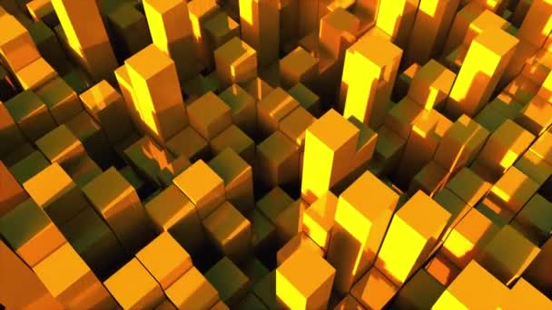 3D рендеринг фона многих золотых прямоугольников, расположенных на разных уровнях. Созданная компьютером абстрактная область - Кадры, видео