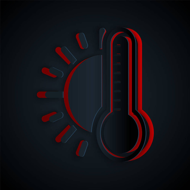 Termometro con icona solare isolato su sfondo nero. Stile cartaceo. Illustrazione vettoriale
 - Vettoriali, immagini