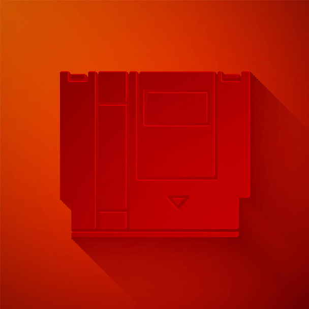 Papier wyciąć Cartridge dla ikony konsoli retro gier izolowane na czerwonym tle. Wkład do gry TV. Papier w stylu sztuki. Ilustracja wektora - Wektor, obraz