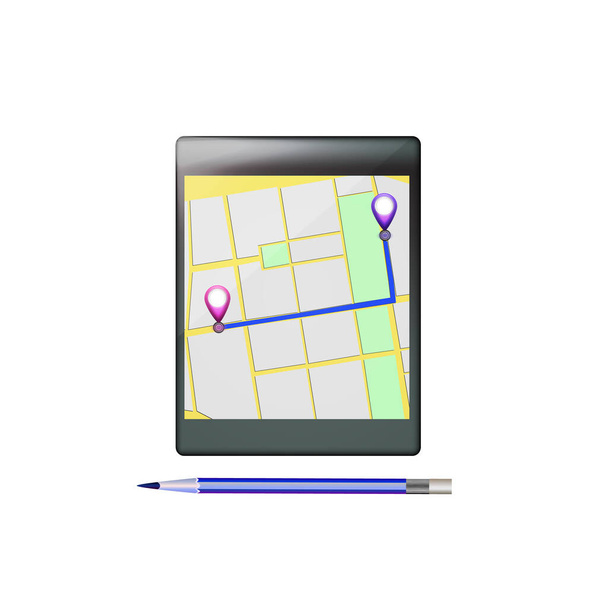 Kaartnavigatie. Telefoonkaart applicatie en punten op het scherm. Zoekkaartnavigatie voor apps. Geïsoleerde online kaarten. - Foto, afbeelding