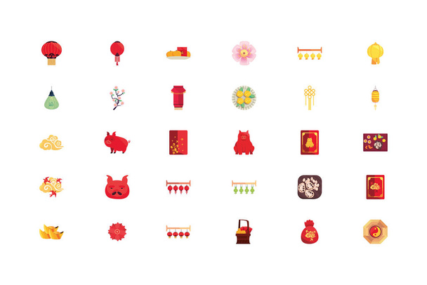 Design de vetor de conjunto de ícones chineses isolados
 - Vetor, Imagem