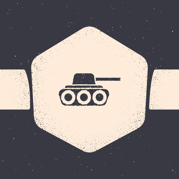 Гранж Военный танк значок изолирован на сером фоне. Монохромный винтажный рисунок. Векторная миграция
 - Вектор,изображение