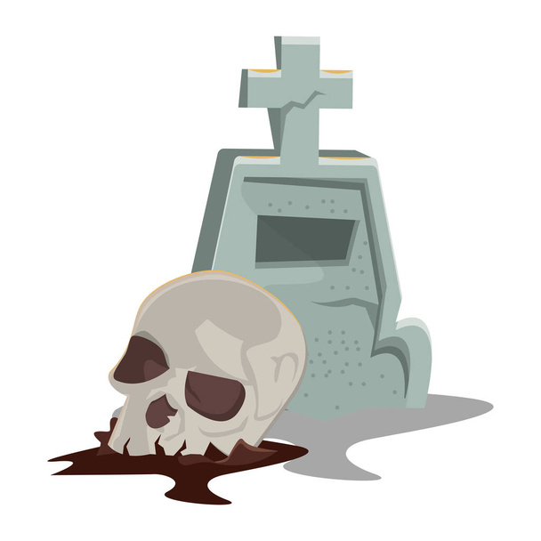 halloween lebka hlava se hřbitovem - Vektor, obrázek