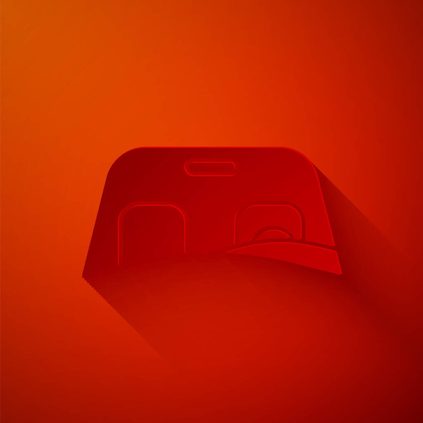 Řez papíru Ikona čelního skla vozu izolovaná na červeném pozadí. Papírový styl. Vektorová ilustrace - Vektor, obrázek