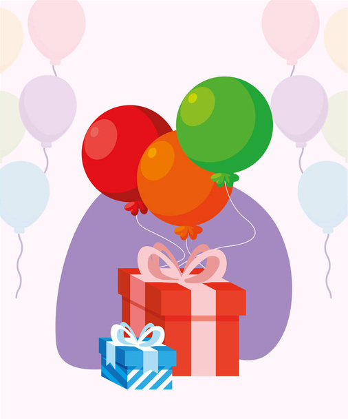 Happy birthday gifts and balloons vector design - Вектор,изображение