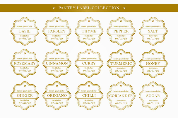 Keuken kruiden pantry label organisator in goud kleur vector set collectie - Vector, afbeelding