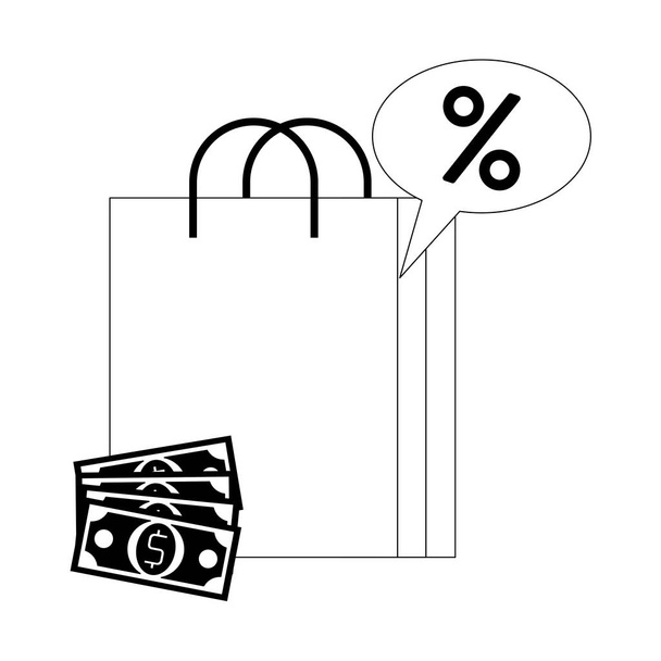 ψώνια λιανική πώληση κατάστημα κινούμενα σχέδια σε μαύρο και άσπρο - Διάνυσμα, εικόνα