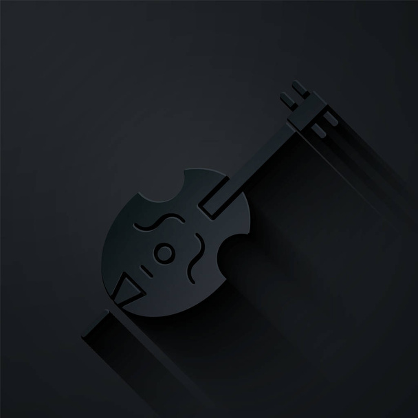 ペーパーカット黒い背景に分離されたバイオリンのアイコン。楽器。紙のアートスタイル。ベクターイラスト - ベクター画像