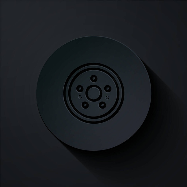 Paper cut Car brake disk icon isolated on black background. Paper art style. Vector Illustration - Vector, Image