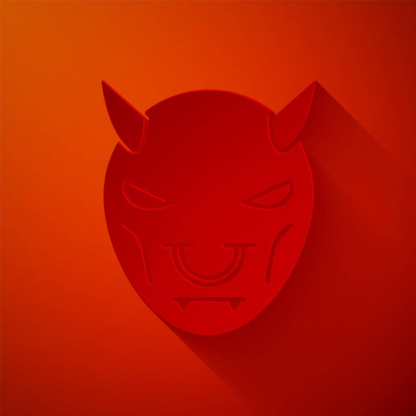 Paperi leikattu paholaisen naamio sarvet kuvake eristetty punaisella pohjalla. Paperitaidetta. Vektorikuvaus
 - Vektori, kuva