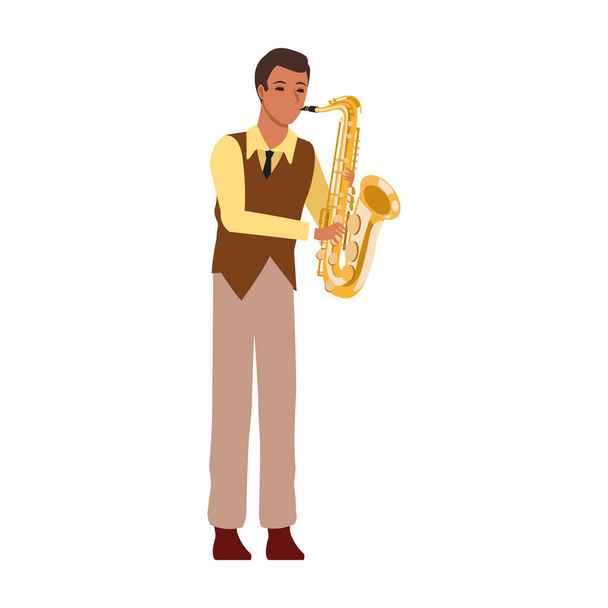 cartoon musician with trumpet instrument, flat design - Vector, Image