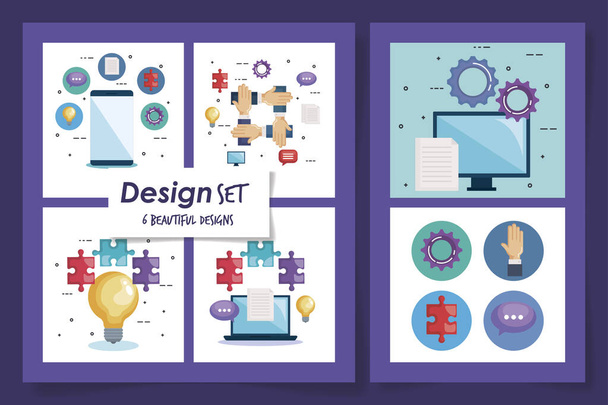 six designs of teamwork and icons - Vector, Image