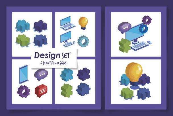 six designs of teamwork and icons - Vector, Image
