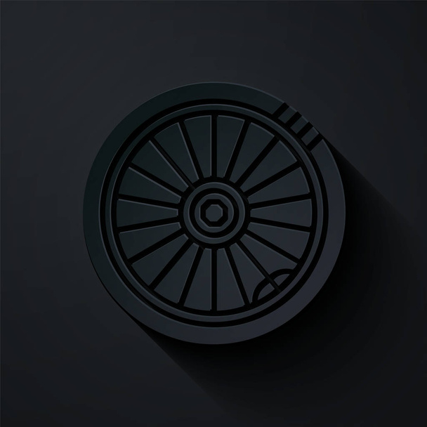 Paper cut Car wheel icon isolated on black background. Paper art style. Vector Illustration - Vector, Image