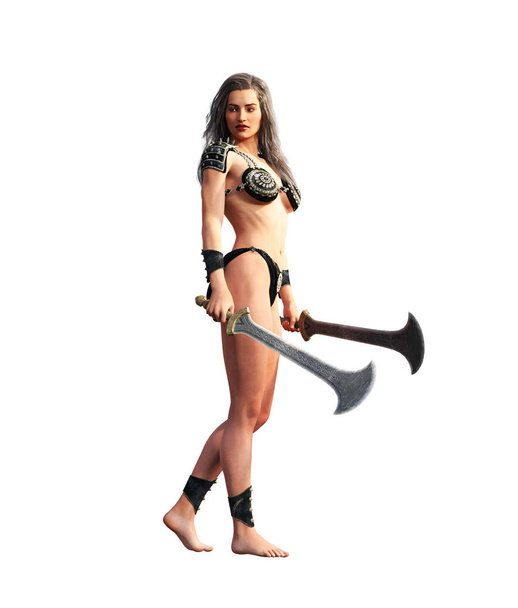 Ancient female warrior poses,3d rendering for book cover,Rendering on white background - Zdjęcie, obraz