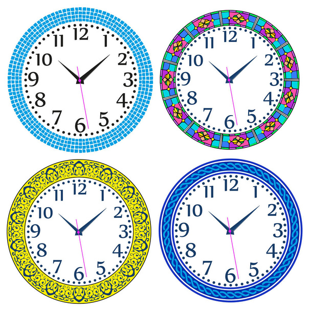 Cute analok wall clock. Funny pattern and colors. - Vector, Imagen
