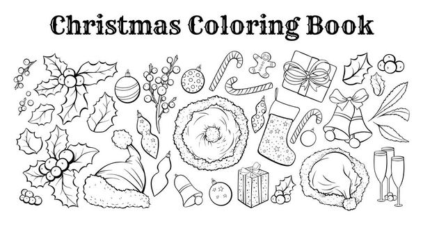 Набор векторных иллюстраций для рождественской раскраски
 - Вектор,изображение