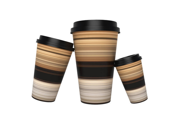 Paper cups for latte coffee 3D rendering on white background no  - 写真・画像