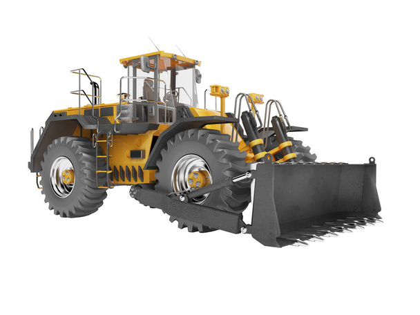 Universal orange wheel bulldozer 3D rendering on white backgroun - Photo, Image