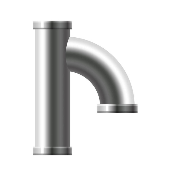 Pipe stainless steel, metallic plumbing fittings pipeline. Water, fuel or gas pipes sewage, oil refinery industry pipeline, house sewer. Construction and industrial pressure technology. Realistic - Vector, Image