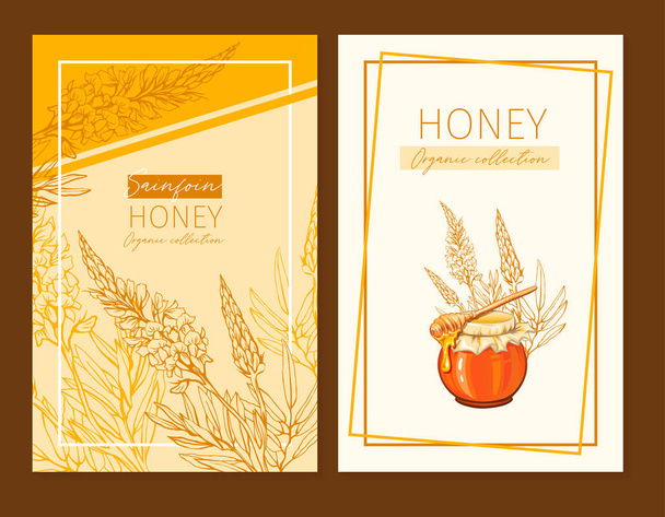 Sainfoin Honey Print Template. Yellow and Orange Banners for Thanksgiving Holiday or Packaging Brand Identity. Vector Illustration - Вектор, зображення