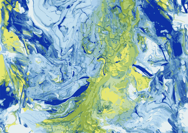 Acrylstruktur mit Öl oder Gouache, Aquarellfarbe. kreative abstrakte blaue Papiermarmorierung von Wellen aus Wasser oder Eis, Smaragd, Kunst mit Diffusion und künstlerischem Tapetenthema - Vektor, Bild