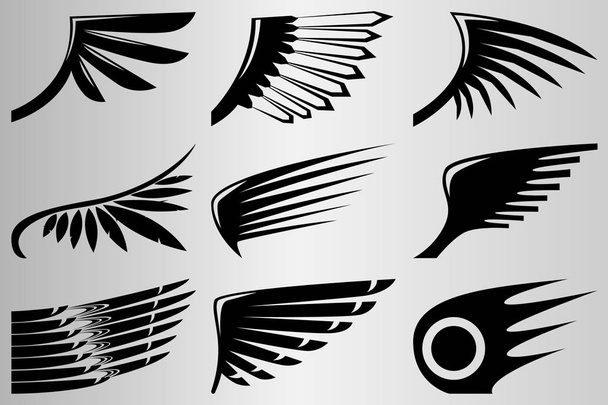 異なる抽象的な翼のセット。翼のシルエット。入れ墨の図面. - ベクター画像