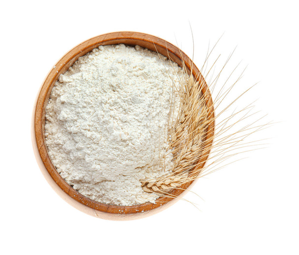 Bowl with flour on white background - Photo, Image