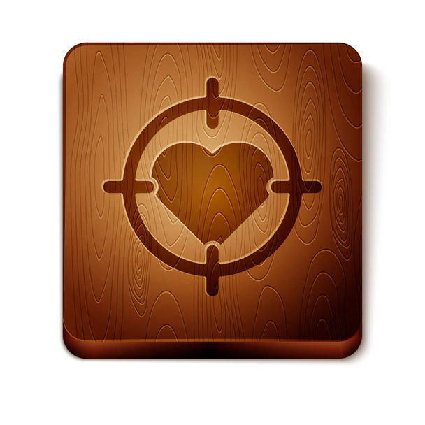 Corazón marrón en el centro de los dardos objetivo icono aislado sobre fondo blanco. Día de San Valentín. Botón cuadrado de madera. Ilustración vectorial
 - Vector, Imagen