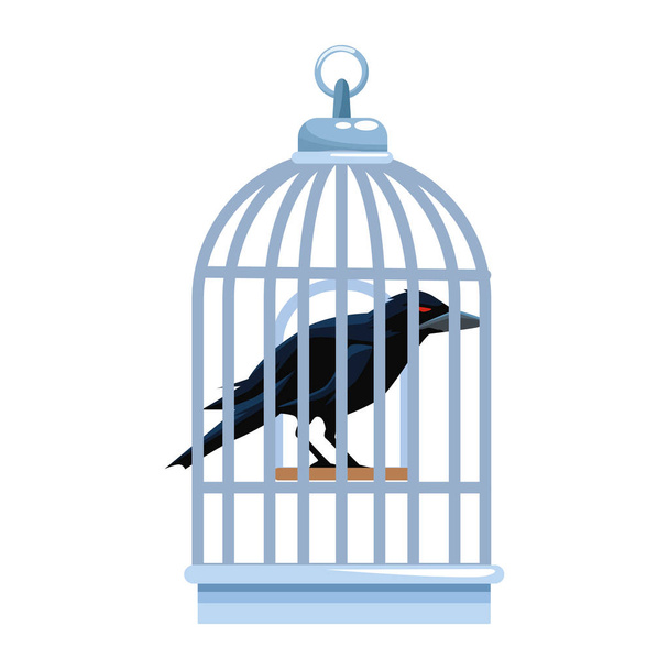 oiseau corbeau noir halloween avec cage
 - Vecteur, image