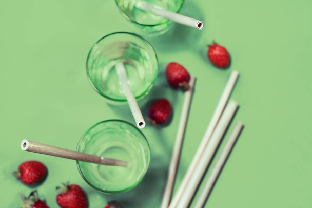 ecological bamboo straw for drinking water say no to plastic zero waste concept - 写真・画像