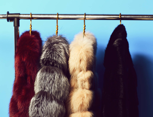 fashionable fur on hangers - Photo, image