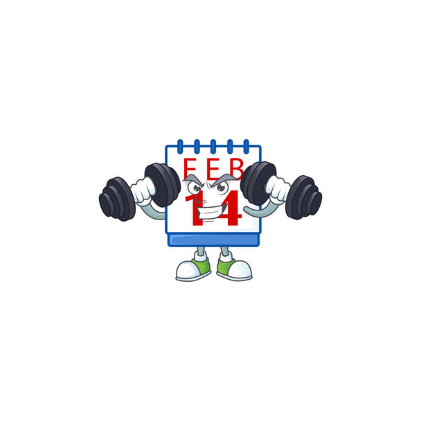 Exercício de fitness 14th Valentine ícone mascote calendário com sinos
 - Vetor, Imagem