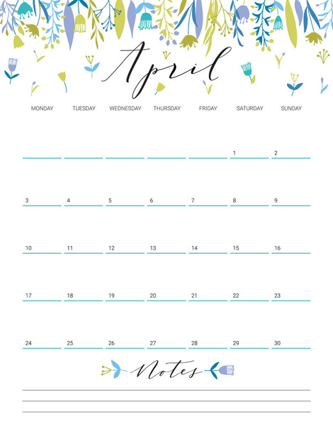 April flower calendar. - ベクター画像